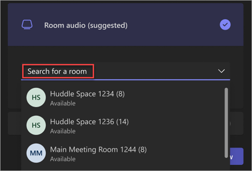 On the join screen under Other join options, there's an option to Add a room